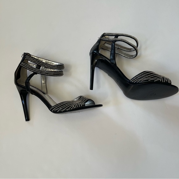 Black Rhinestone Embellished Open-toe Strappy Stiletto Heels - Picture 8 of 13